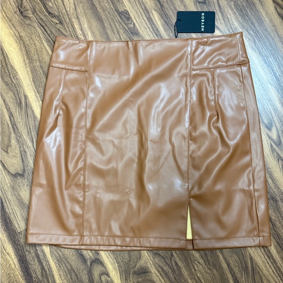 heyson Dresses & Skirts - Heyson Brown Faux Leather Skirt NWT